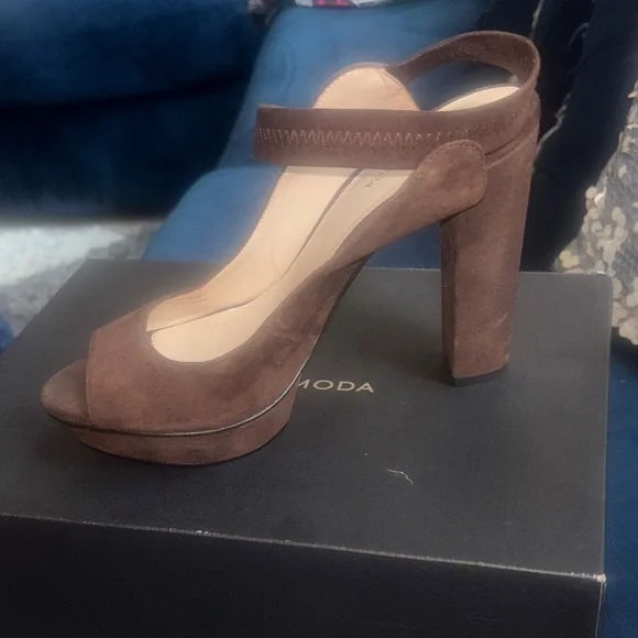 Pelle Moda Dark Brown Peep-Toe Heels - Picture 6 of 12